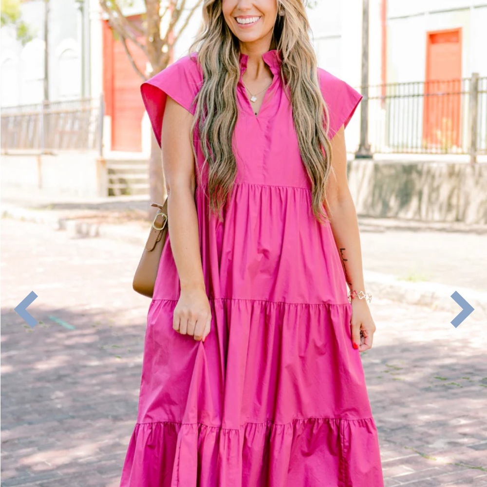 Chic Soul Vibrant Pink Tiered Maxi Dress